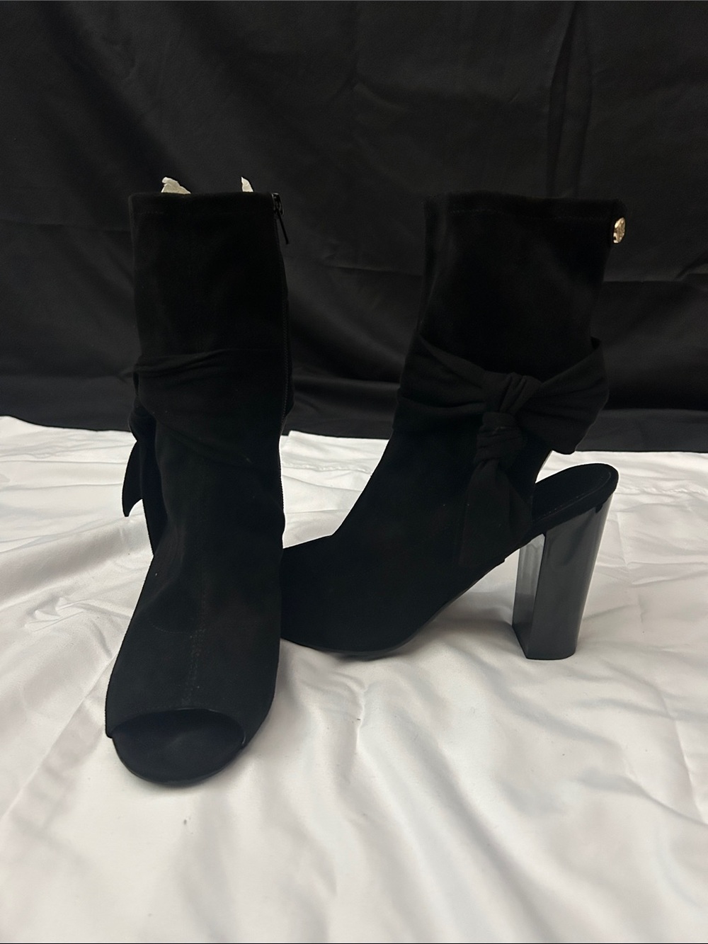 Guess Black Peep-Toe Knotted Ankle Heeled Boots